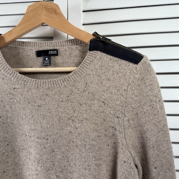 Aqua 100% Cashmere Sweater Zip Shoulder Light Brown Womens SIZE MEDIUM Luxury - Picture 3 of 12